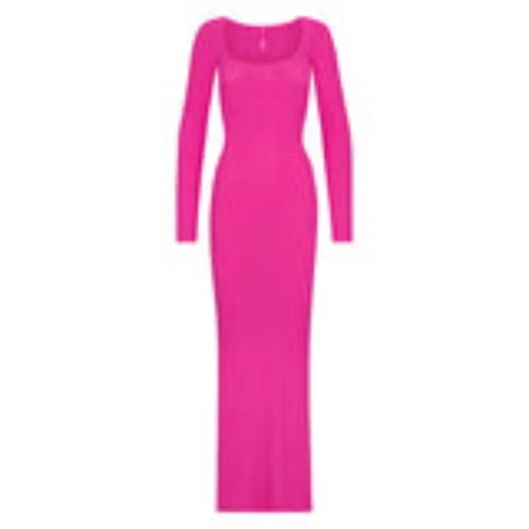 NWT Skims Soft Lounge Long Sleeve Maxi Dress in Hot Pink Size Medium - Picture 4 of 12